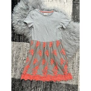 Johnnie B Gorgeous Grey Shirt Dress With Tulle And Lace Overlay Size 13/14Y